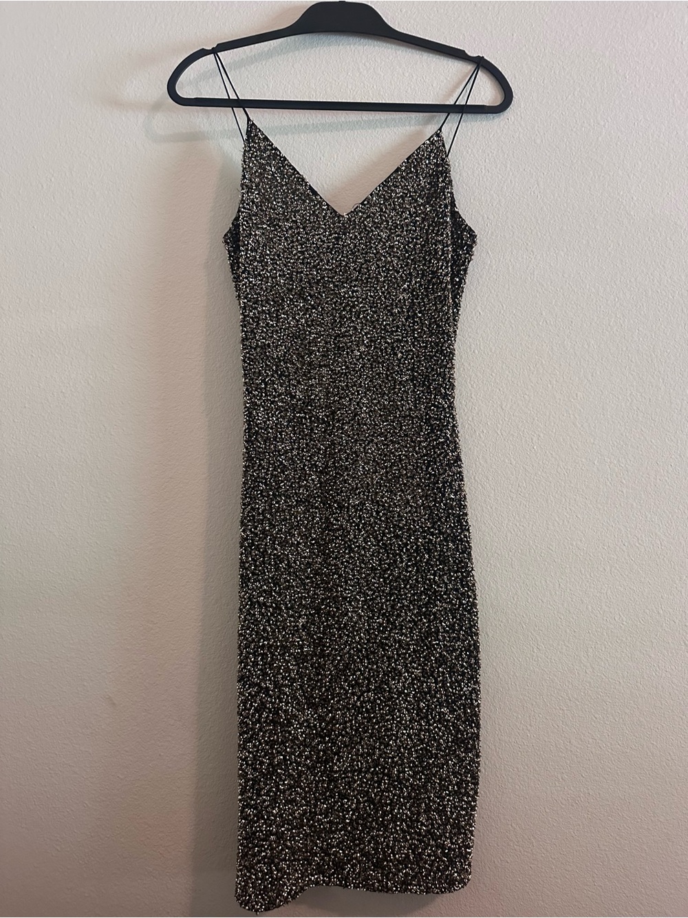 Alice + Olivia Sparkle Slip Midi Dress in Black and Silver